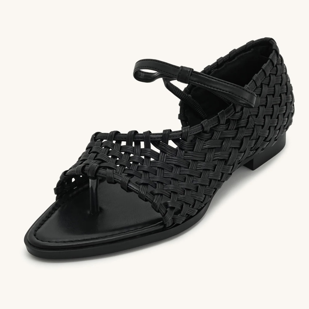 JW Pei Jocelyn basket Weave bow tie Strap flats sandal Flip-flops Black size 11